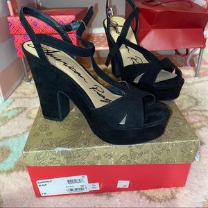 Black velvet platform heels
